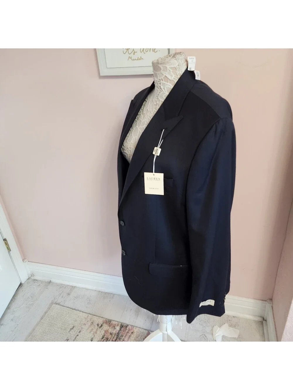 NWT Lauren Ralph Lauren Men’s Navy Blue Blazer Jacket Trim Fit 50R